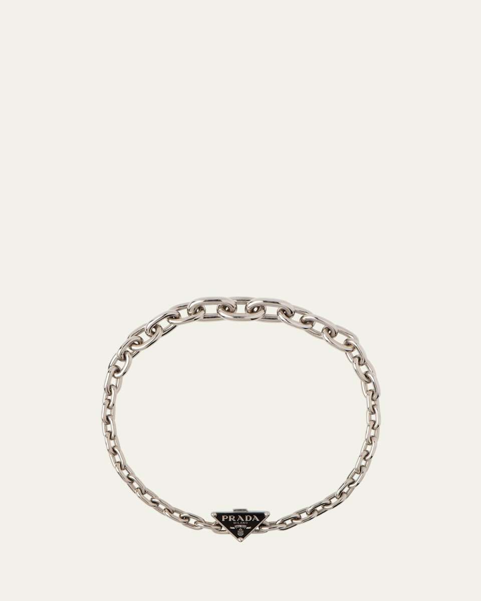 Enamel Triangle Logo Oval-Link Chain Necklace